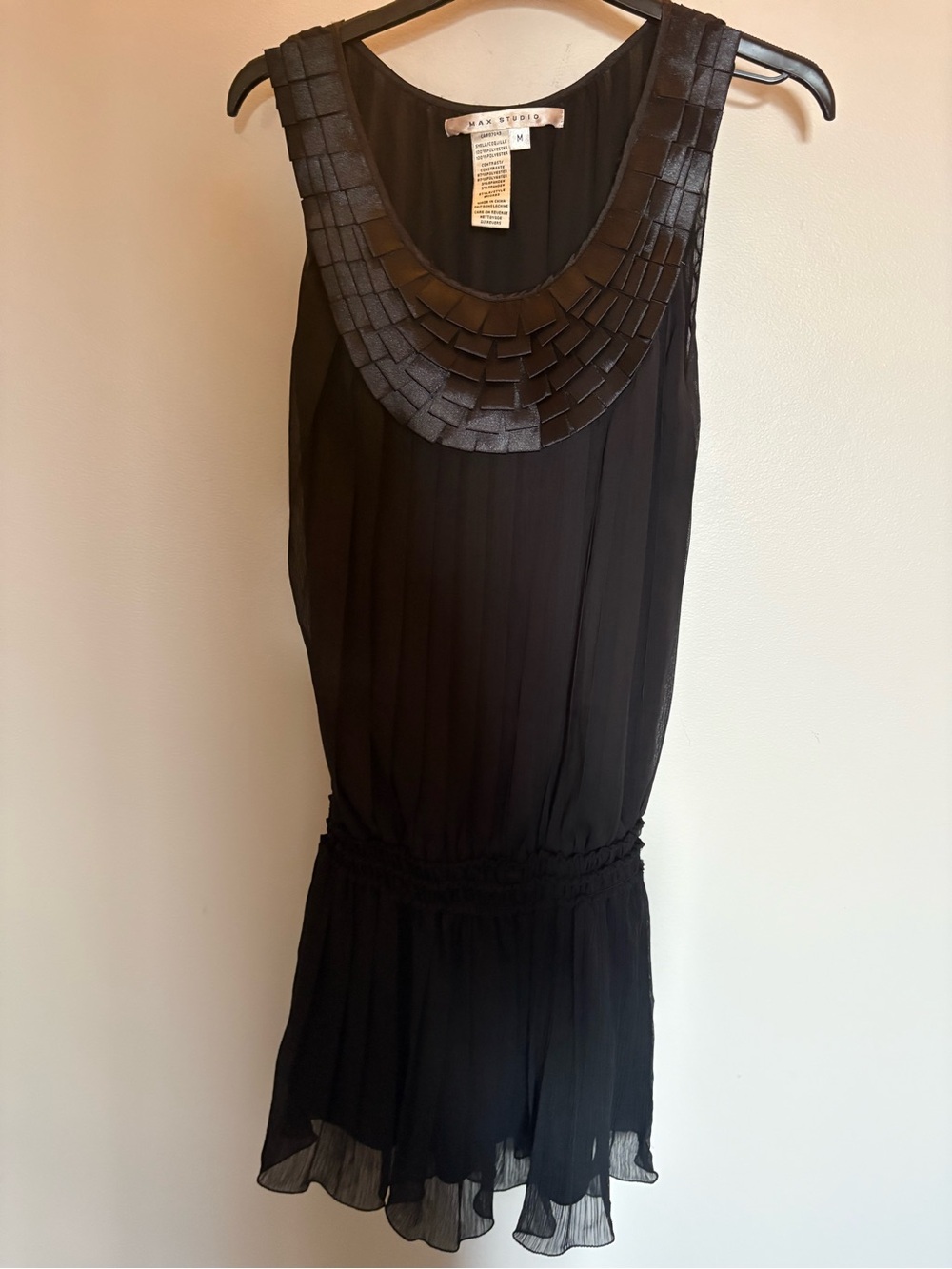 Max studio- Black Sleeveless Beaded Neckline Drop-Waist top medium